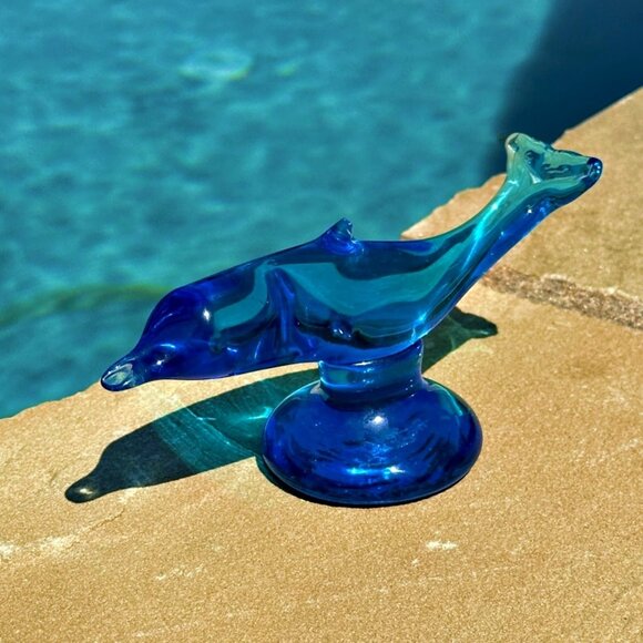 Cobalt Blue Hand Crafted Art Glass Dolphin Signed by Artist RON RAY 1995 6 Inch - Picture 7 of 11